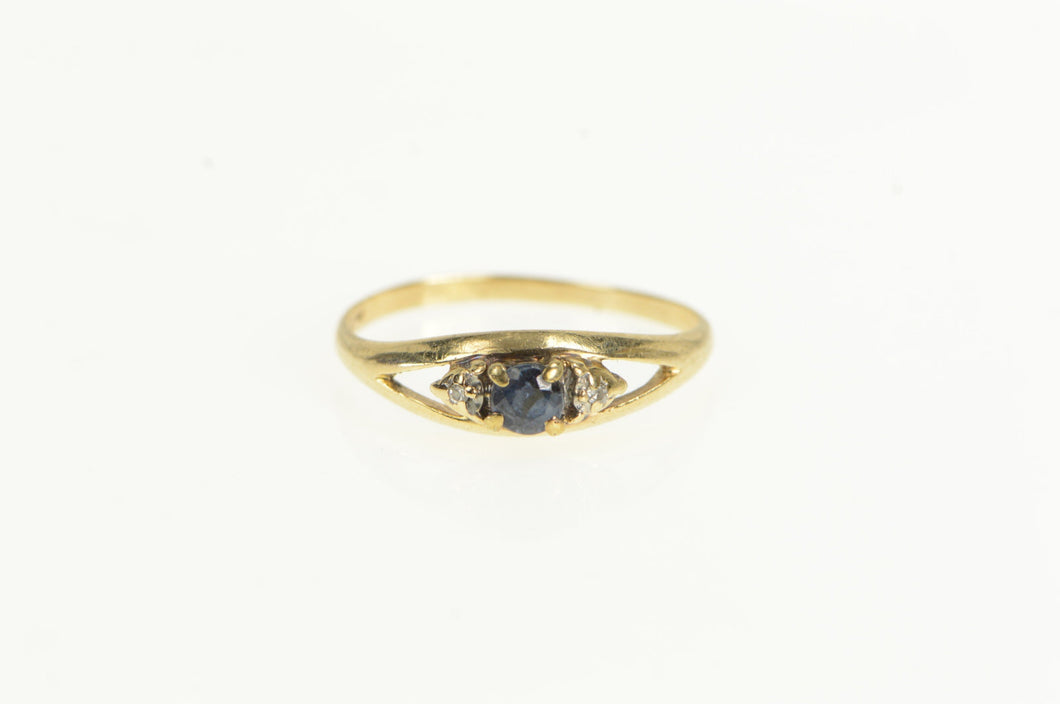 10K Sapphire Diamond Accent Classic Statement Ring Yellow Gold