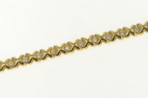 10K 1.00 Ctw Diamond Hugs Kisses XO Tennis Bracelet 7" Yellow Gold