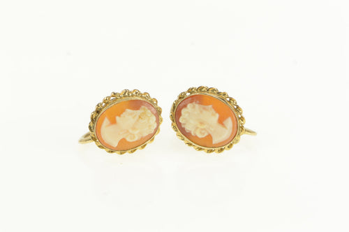 10K Vintage Carved Shell Cameo Screw Back Earrings Yellow Gold