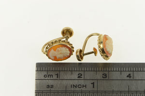 10K Vintage Carved Shell Cameo Screw Back Earrings Yellow Gold