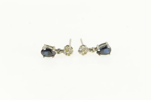 14K Pear Natural Sapphire Diamond Accent Dangle Earrings White Gold