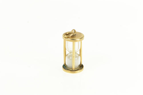 14K Articulated 3D Hour Glass Sand Time Symbol Charm/Pendant Yellow Gold