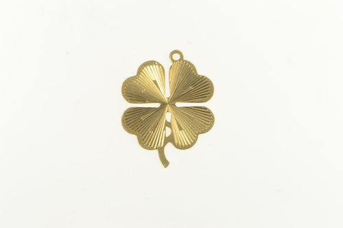 14K Retro Burst Shamrock 4 Leaf Clover Lucky Charm/Pendant Yellow Gold