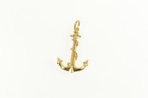 14K 3D Anchor Nautical Sailing Ship Hope Symbol Pendant Yellow Gold