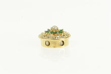 Load image into Gallery viewer, 14K Ornate Pearl Sim. Emerald Round Slide Charm Bracelet Yellow Gold