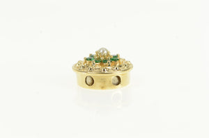 14K Ornate Pearl Sim. Emerald Round Slide Charm Bracelet Yellow Gold