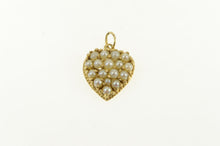 Load image into Gallery viewer, 14K Victorian Seed Pearl Heart Forget Me Not Pendant Yellow Gold