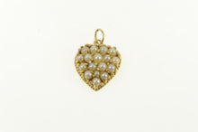 Load image into Gallery viewer, 14K Victorian Seed Pearl Heart Forget Me Not Pendant Yellow Gold