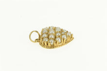 Load image into Gallery viewer, 14K Victorian Seed Pearl Heart Forget Me Not Pendant Yellow Gold