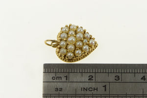 14K Victorian Seed Pearl Heart Forget Me Not Pendant Yellow Gold