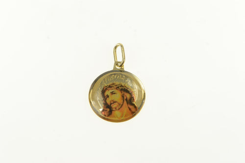 10K Enamel Jesus Christ Crown of Thorns Christian Charm/Pendant Yellow Gold