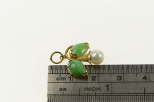 14K 1960's Pearl Jade Tear Drop Flower Cluster Pendant Yellow Gold