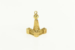18K 3D Monolith Pyramid Tower Charm/Pendant Yellow Gold