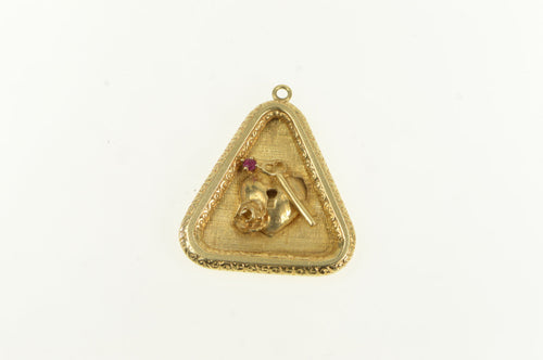 14K 1960's Ornate Heart Padlock Rose Key Charm/Pendant Yellow Gold