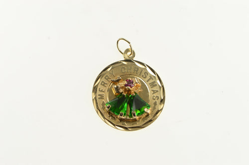 14K Merry Christmas Holiday Bells Retro Vintage Charm/Pendant Yellow Gold