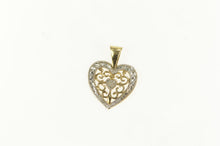 Load image into Gallery viewer, 10K Diamond Two Tone Scroll Filigree Heart Pendant Yellow Gold