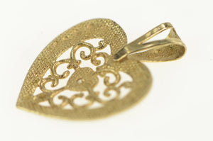 10K Diamond Two Tone Scroll Filigree Heart Pendant Yellow Gold