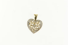 Load image into Gallery viewer, 10K Diamond Two Tone Scroll Filigree Heart Pendant Yellow Gold