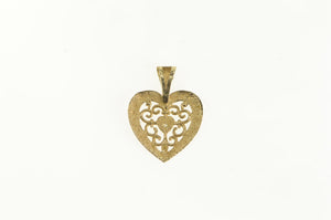 10K Diamond Two Tone Scroll Filigree Heart Pendant Yellow Gold