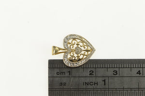 10K Diamond Two Tone Scroll Filigree Heart Pendant Yellow Gold