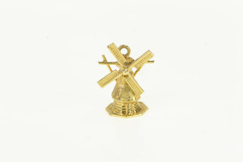 14K 3D Ornate Windmill Dutch Articulated Charm/Pendant Yellow Gold