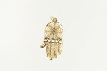 Load image into Gallery viewer, 14K Hamsa Turquoise Inset Ornate Filigree Charm/Pendant Yellow Gold