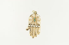Load image into Gallery viewer, 14K Hamsa Turquoise Inset Ornate Filigree Charm/Pendant Yellow Gold