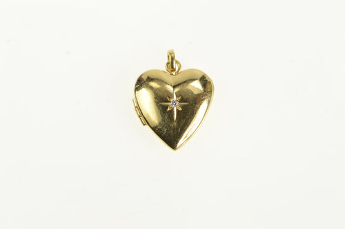 14K 1940's Diamond Heart Love Picture Locket Pendant Yellow Gold