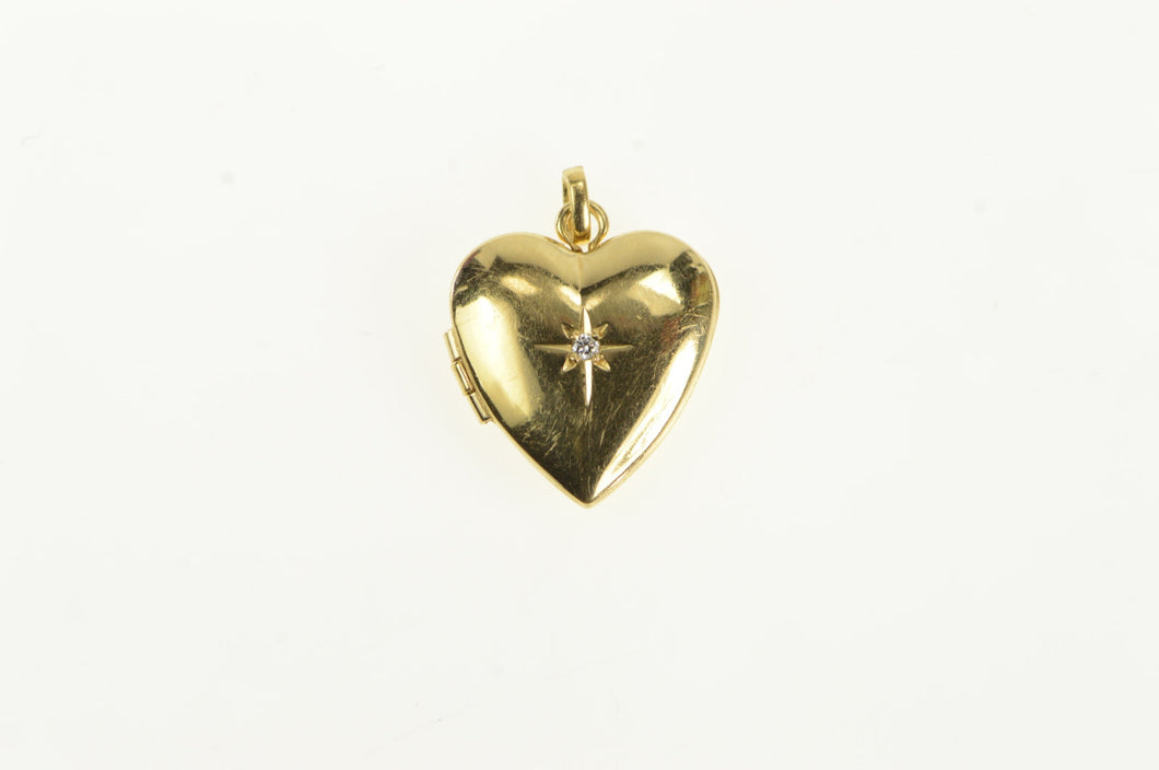 14K 1940's Diamond Heart Love Picture Locket Pendant Yellow Gold