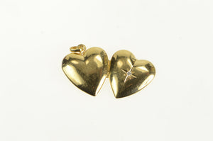 14K 1940's Diamond Heart Love Picture Locket Pendant Yellow Gold