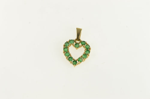 14K Natural Emerald Heart Love May Birthstone Pendant Yellow Gold