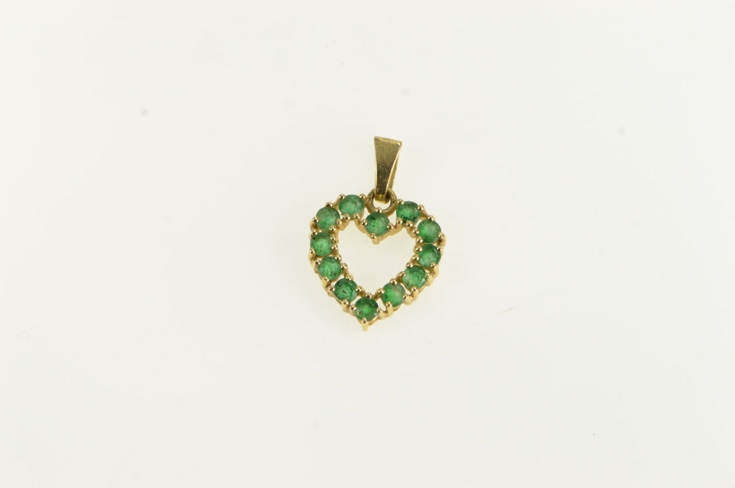 14K Natural Emerald Heart Love May Birthstone Pendant Yellow Gold