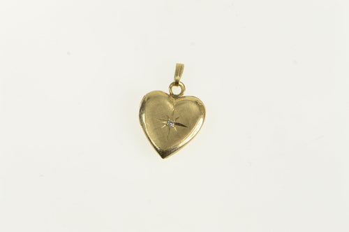 14K 1950's Diamond Heart Locket Photo Engraved Charm/Pendant Yellow Gold