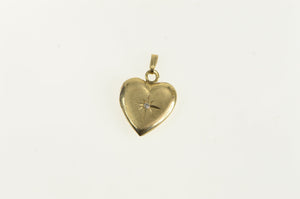 14K 1950's Diamond Heart Locket Photo Engraved Charm/Pendant Yellow Gold