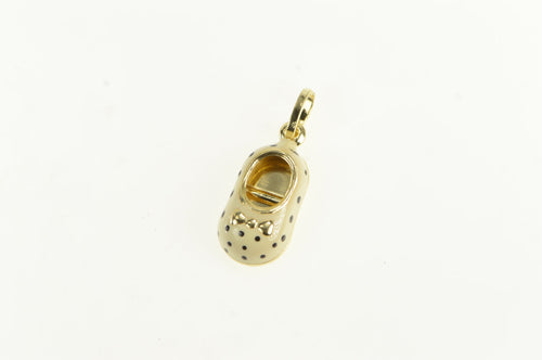 14K White Enamel Polka Dot Mary Jane Shoe Charm/Pendant Yellow Gold