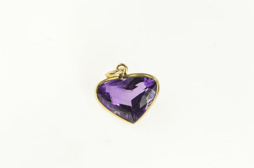 14K Heart Amethyst Ornate Statement Retro Pendant Yellow Gold