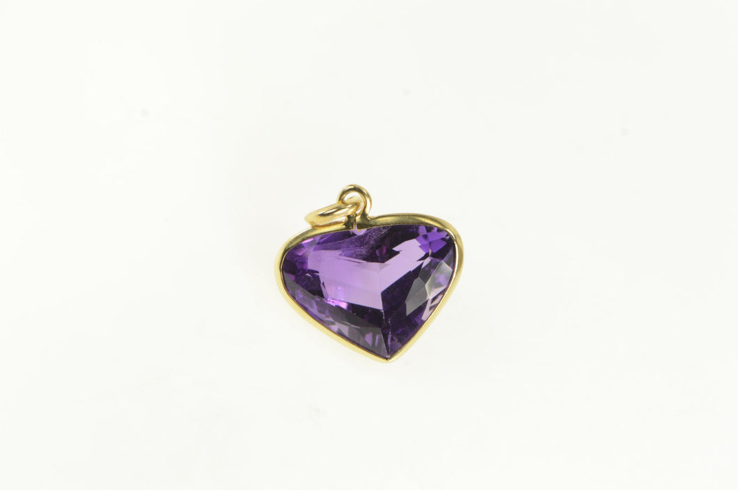 14K Heart Amethyst Ornate Statement Retro Pendant Yellow Gold