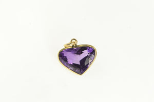 14K Heart Amethyst Ornate Statement Retro Pendant Yellow Gold