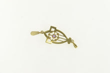 Load image into Gallery viewer, 14K Victorian Amethyst Seed Pearl Heart Drop Pendant Yellow Gold