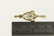 Load image into Gallery viewer, 14K Victorian Amethyst Seed Pearl Heart Drop Pendant Yellow Gold
