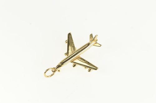 14K 3D Jumbo Jet Airplane Plane Travel Charm/Pendant Yellow Gold