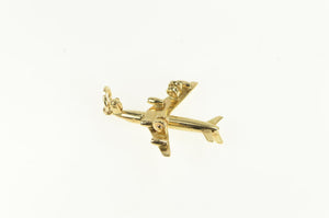 14K 3D Jumbo Jet Airplane Plane Travel Charm/Pendant Yellow Gold