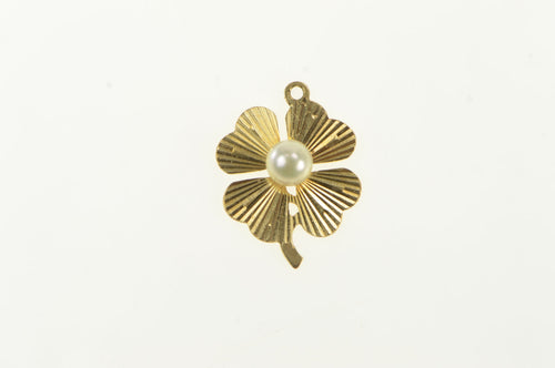 14K Retro Pearl Burst Design Shamrock Clover Pendant Yellow Gold