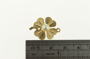 14K Retro Pearl Burst Design Shamrock Clover Pendant Yellow Gold