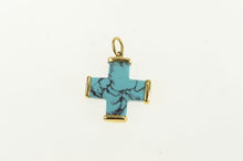 Load image into Gallery viewer, 18K Sim. Turquoise Squared Cross Vintage Pendant Yellow Gold