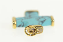 Load image into Gallery viewer, 18K Sim. Turquoise Squared Cross Vintage Pendant Yellow Gold