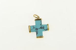 18K Sim. Turquoise Squared Cross Vintage Pendant Yellow Gold