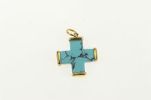 Load image into Gallery viewer, 18K Sim. Turquoise Squared Cross Vintage Pendant Yellow Gold