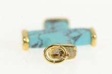Load image into Gallery viewer, 18K Sim. Turquoise Squared Cross Vintage Pendant Yellow Gold