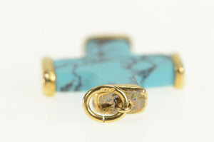 18K Sim. Turquoise Squared Cross Vintage Pendant Yellow Gold